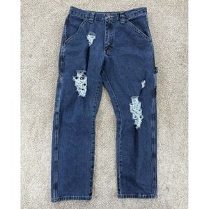 Wrangler Jeans Mens 30x30 Blue Denim Carpenter Straight Cut Distressed Stretch